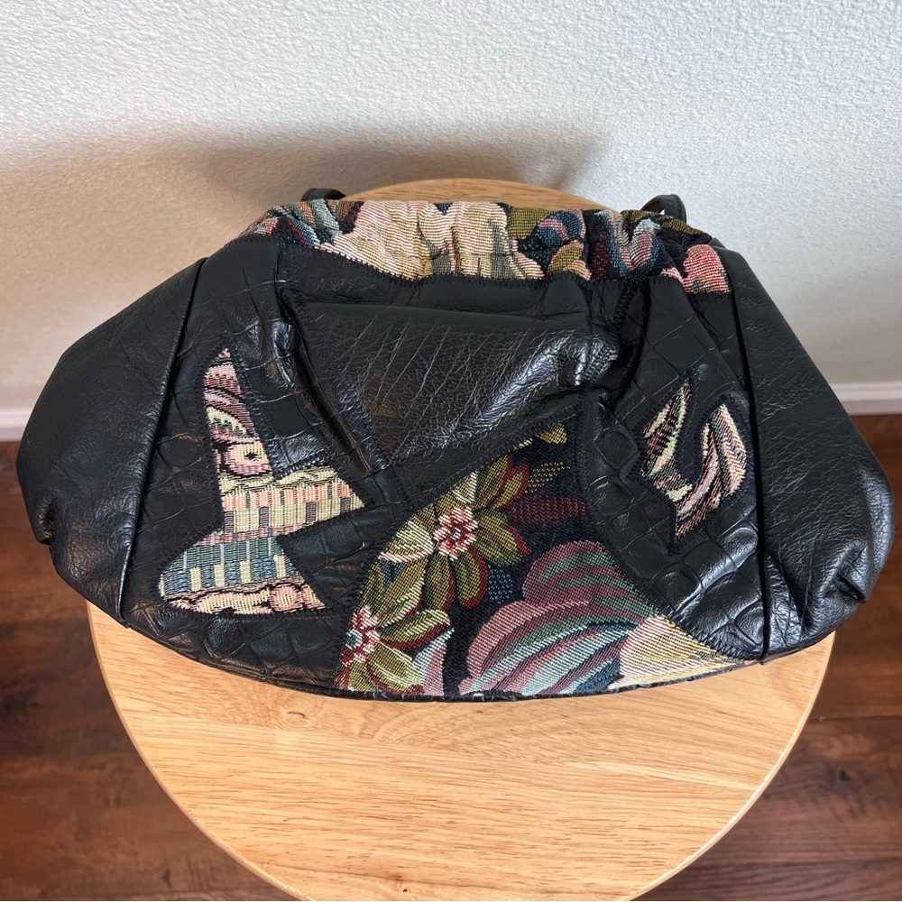 Vintage 80s Fifth Avenue Black Leather Patchwork Crossbody Purse - Picture 5 of 9